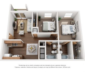 Two-Bedroom – Floor Plan A – Mountain Boulevard Apartment