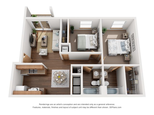 Two-Bedroom &#8211; Floor Plan A &#8211; Mountain Boulevard Apartment