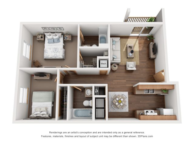 Two-Bedroom &#8211; Floor Plan B &#8211; Mountain Boulevard Apartment